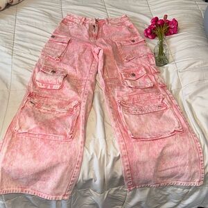 Fashion Nova Pink Petite Lily High Rise Cargo Jeans